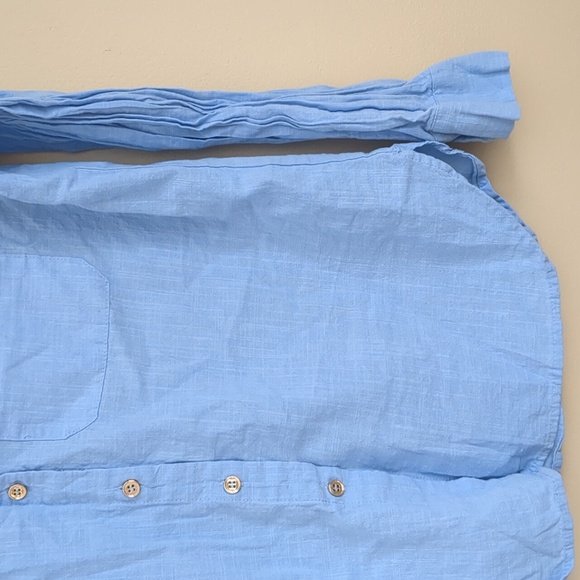 Large Blue Shein Shirt Roll Tab Sleeves Collared Button Up Gold Buttons - Picture 6 of 14